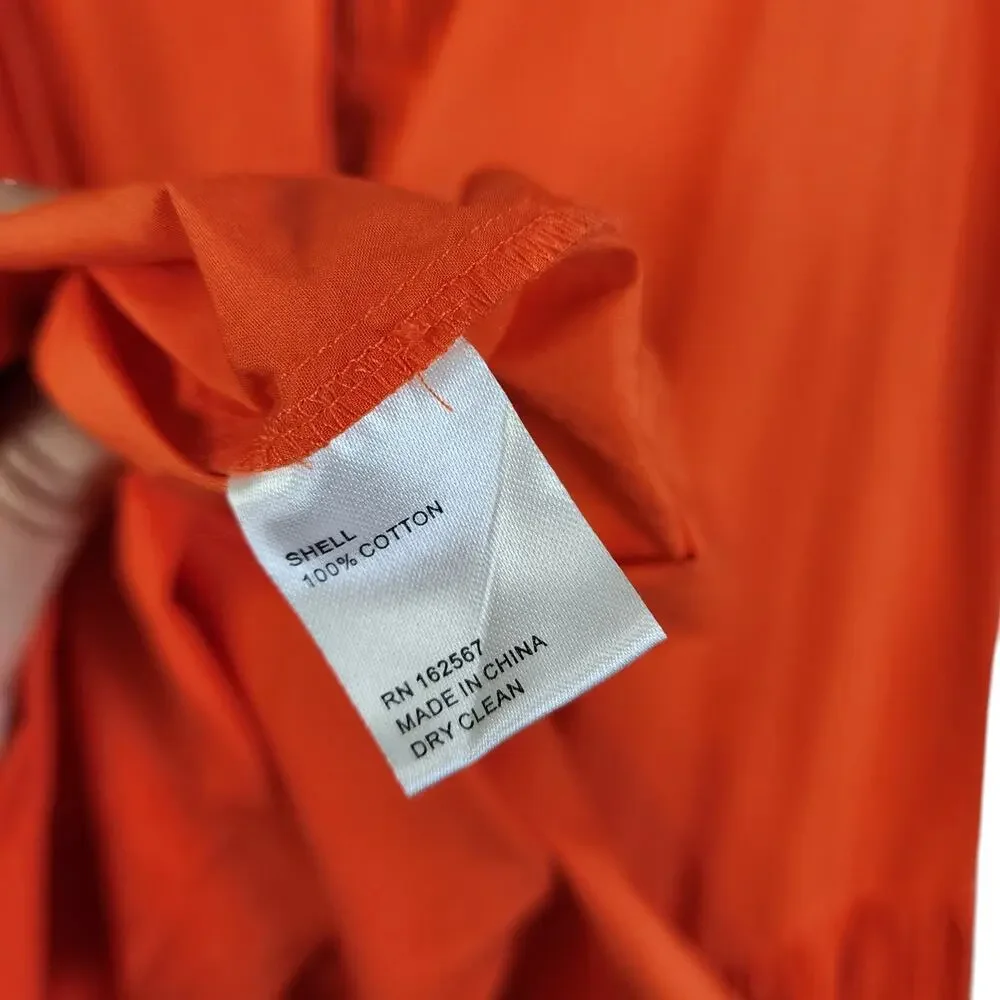 Eudon Choi Womens Midi Ruched Tiered Dress Size 12 Orange Tiered Smocked Peasant